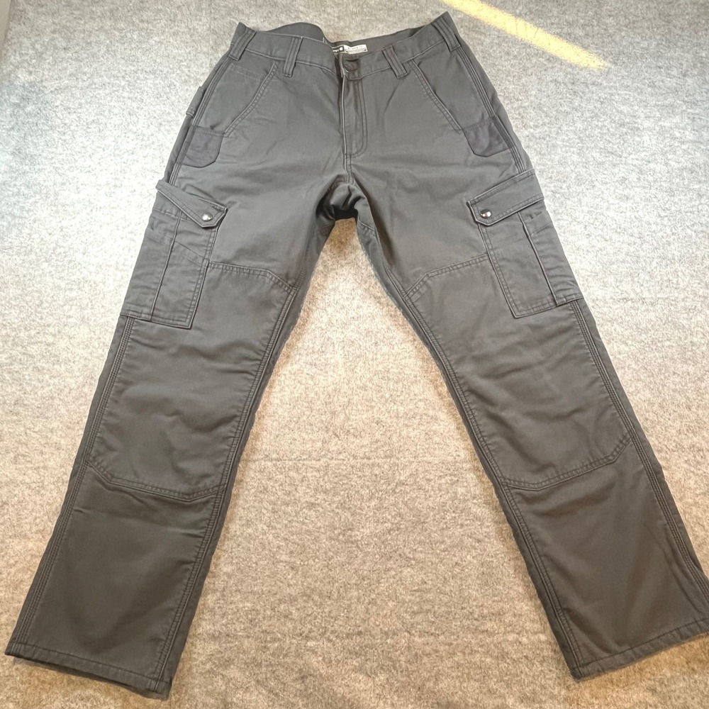 Carhartt Mens Relaxed Fit Cargo Pants Grey Fleece Lined Ripstop 31x30 Workwear